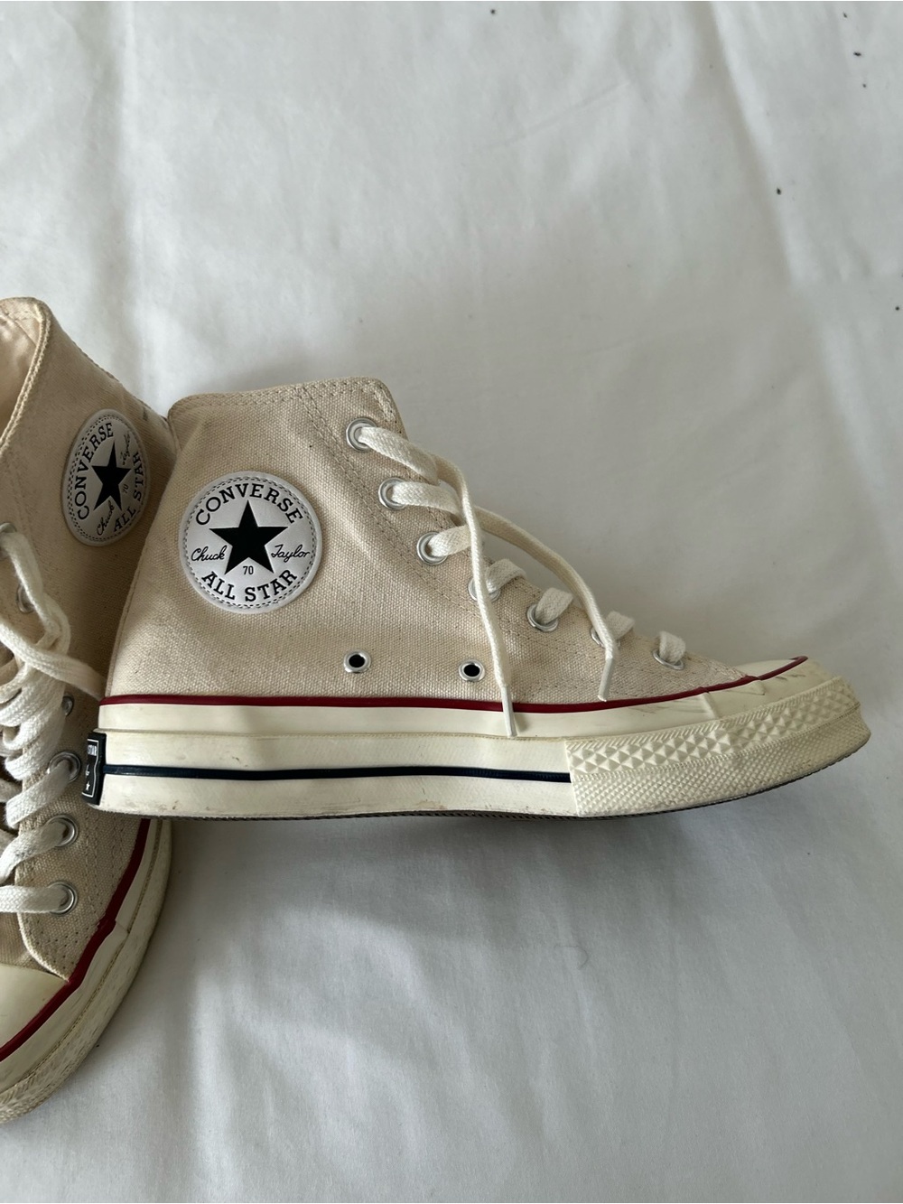 Converse High Top Sneakers in Natural Canvas with Red Trim - Picture 3 of 6